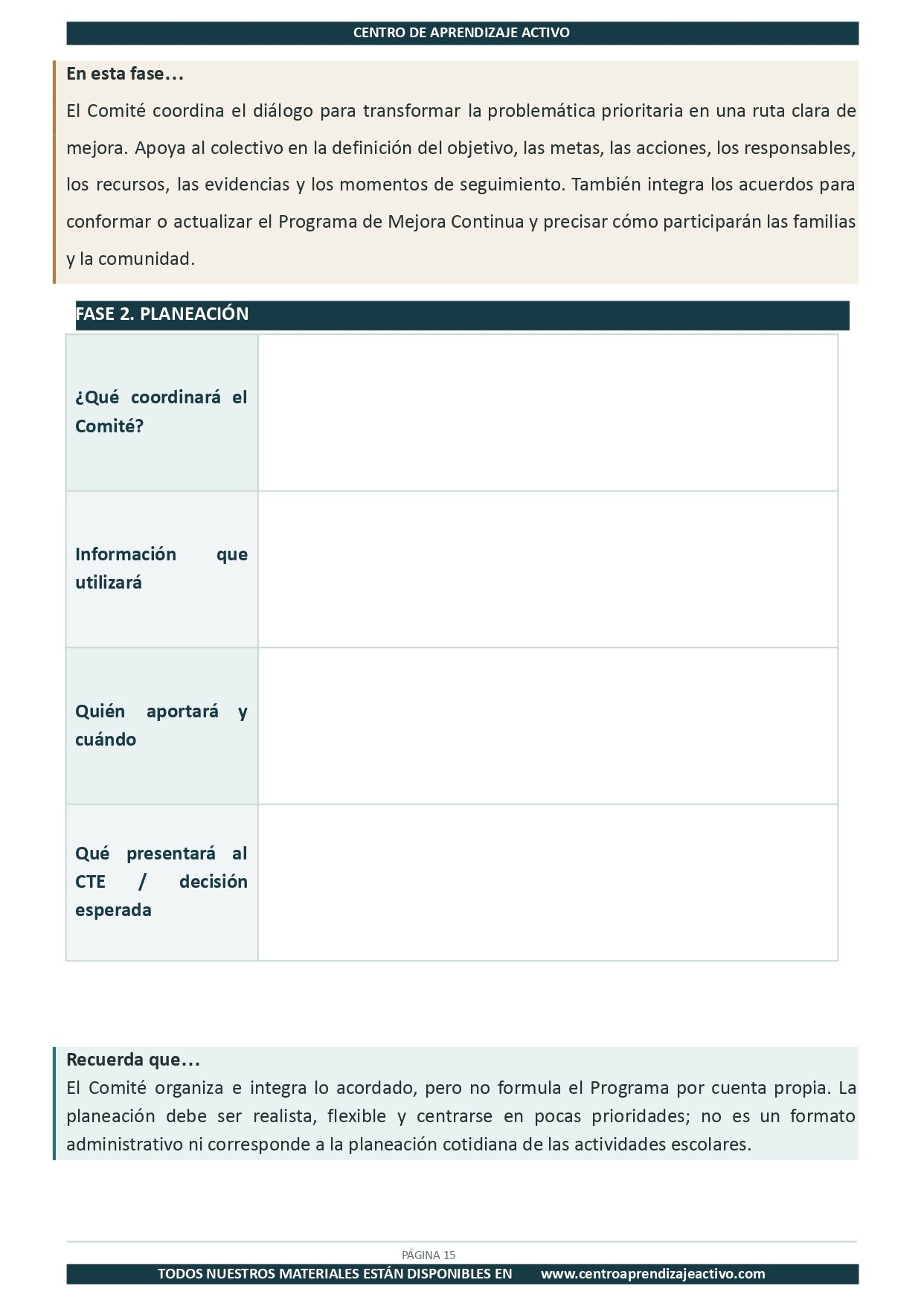 Ejemplo PLAN DE TRABAJO del Comité de Planeación y Evaluación editable en word (🎁De regalo en el Paquete del Tema 3 y 4)
