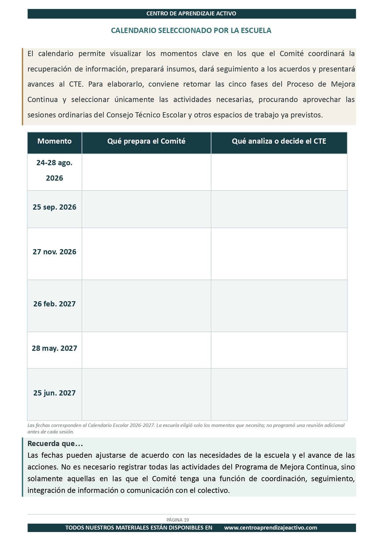 Ejemplo PLAN DE TRABAJO del Comité de Planeación y Evaluación editable en word (🎁De regalo en el Paquete del Tema 3 y 4)