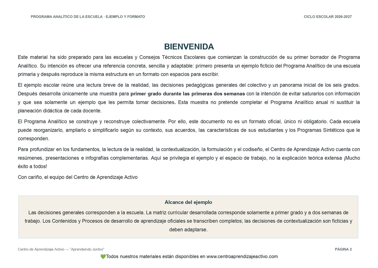 Ejemplo PROGRAMA ANALÍTICO con FORMATOS (Versión editable en word)