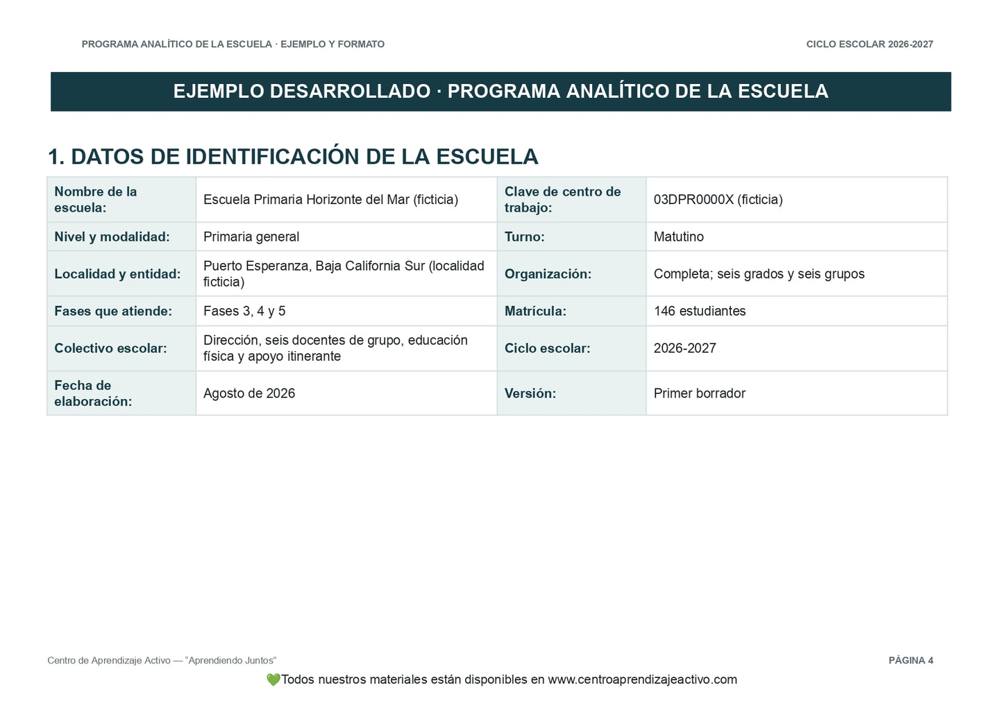 Ejemplo PROGRAMA ANALÍTICO con FORMATOS (Versión editable en word)