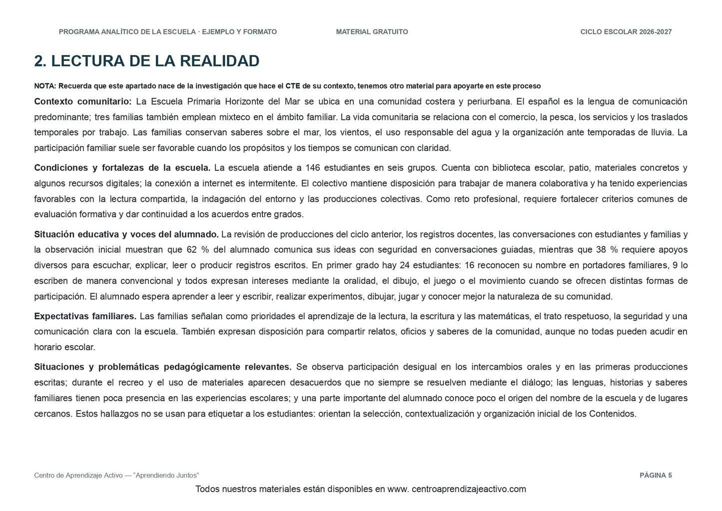 Ejemplo PROGRAMA ANALÍTICO con FORMATOS para elaborar el de tu escuela