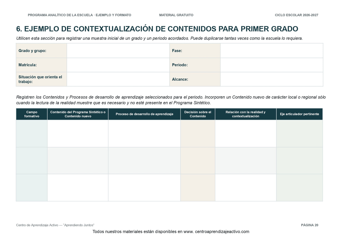 Ejemplo PROGRAMA ANALÍTICO con FORMATOS para elaborar el de tu escuela