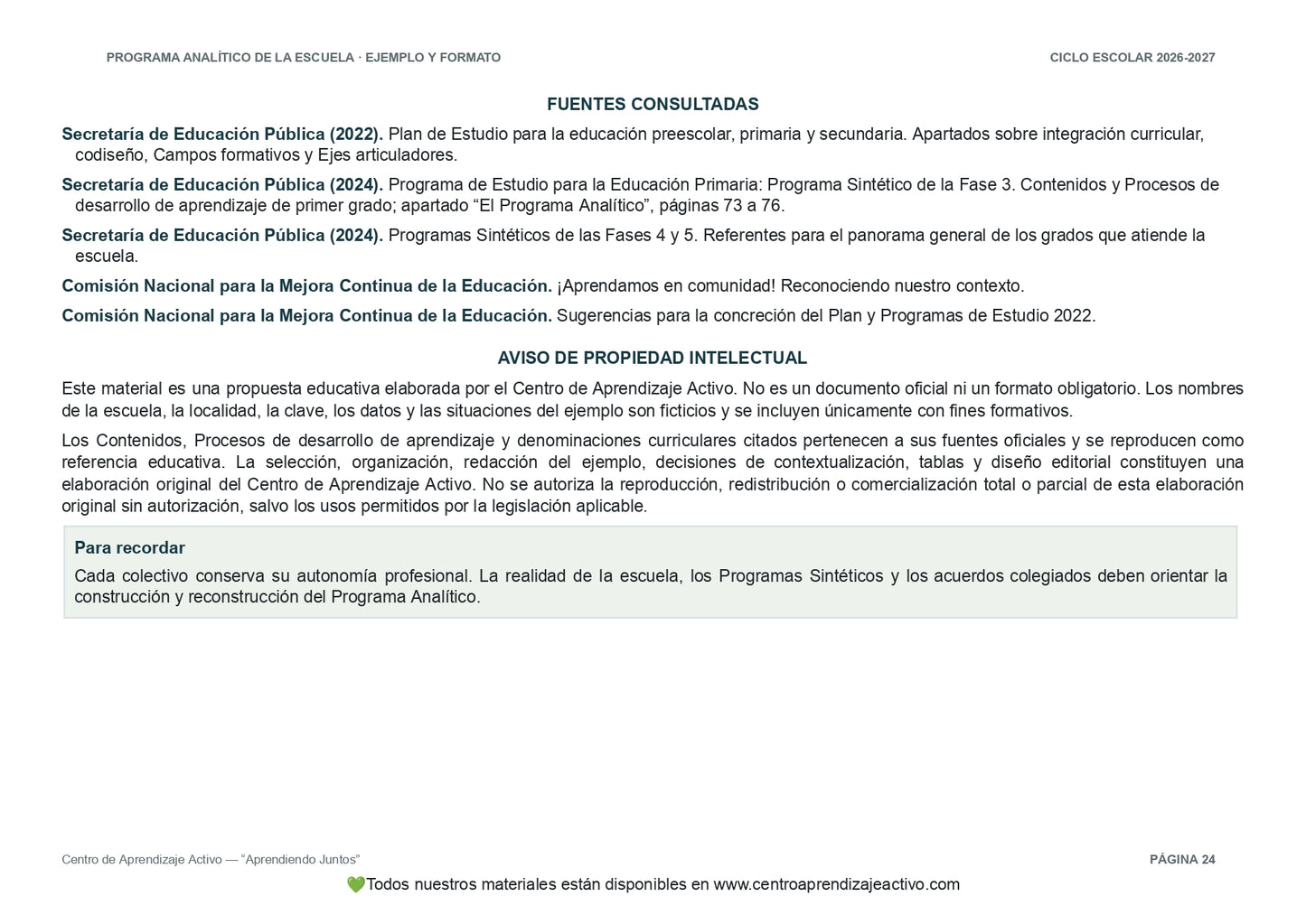 Ejemplo PROGRAMA ANALÍTICO con FORMATOS (Versión editable en word)