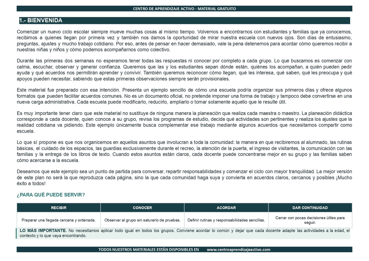 EJEMPLO Plan Escolar Primeras dos Semanas  Ciclo Escolar 2026 2027 en pdf
