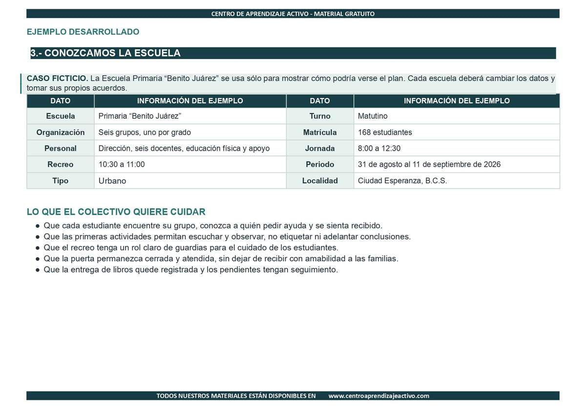 EJEMPLO Plan Escolar Primeras dos Semanas  Ciclo Escolar 2026 2027 en pdf