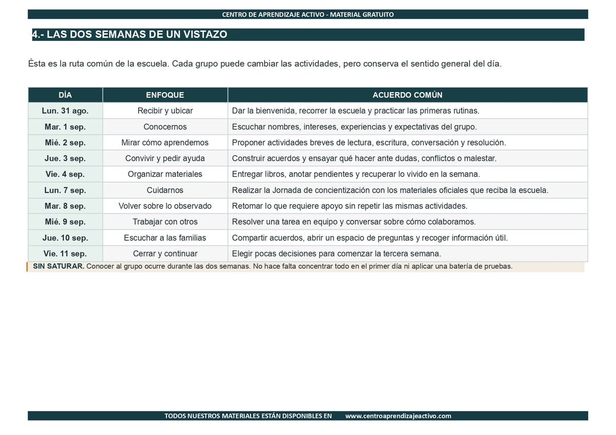 EJEMPLO Plan Escolar Primeras dos Semanas  Ciclo Escolar 2026 2027 en pdf