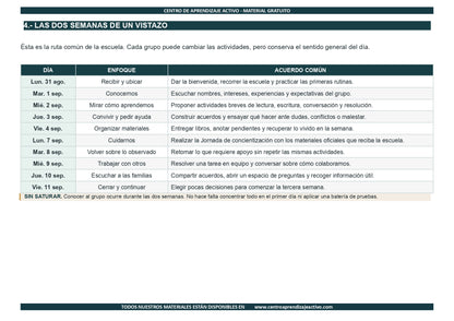 EJEMPLO Plan Escolar Primeras dos Semanas  Ciclo Escolar 2026 2027 en pdf
