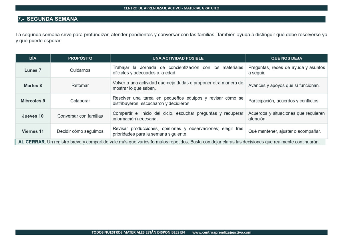 EJEMPLO Plan Escolar Primeras dos Semanas  Ciclo Escolar 2026 2027 en pdf