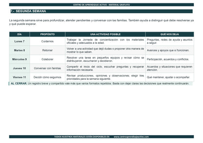 EJEMPLO Plan Escolar Primeras dos Semanas  Ciclo Escolar 2026 2027 en pdf