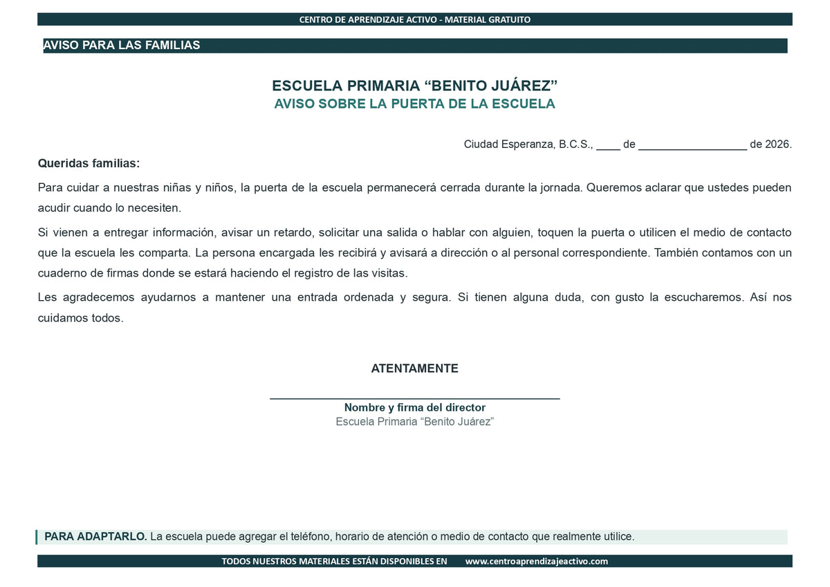 EJEMPLO Plan Escolar Primeras dos Semanas  Ciclo Escolar 2026 2027 en pdf