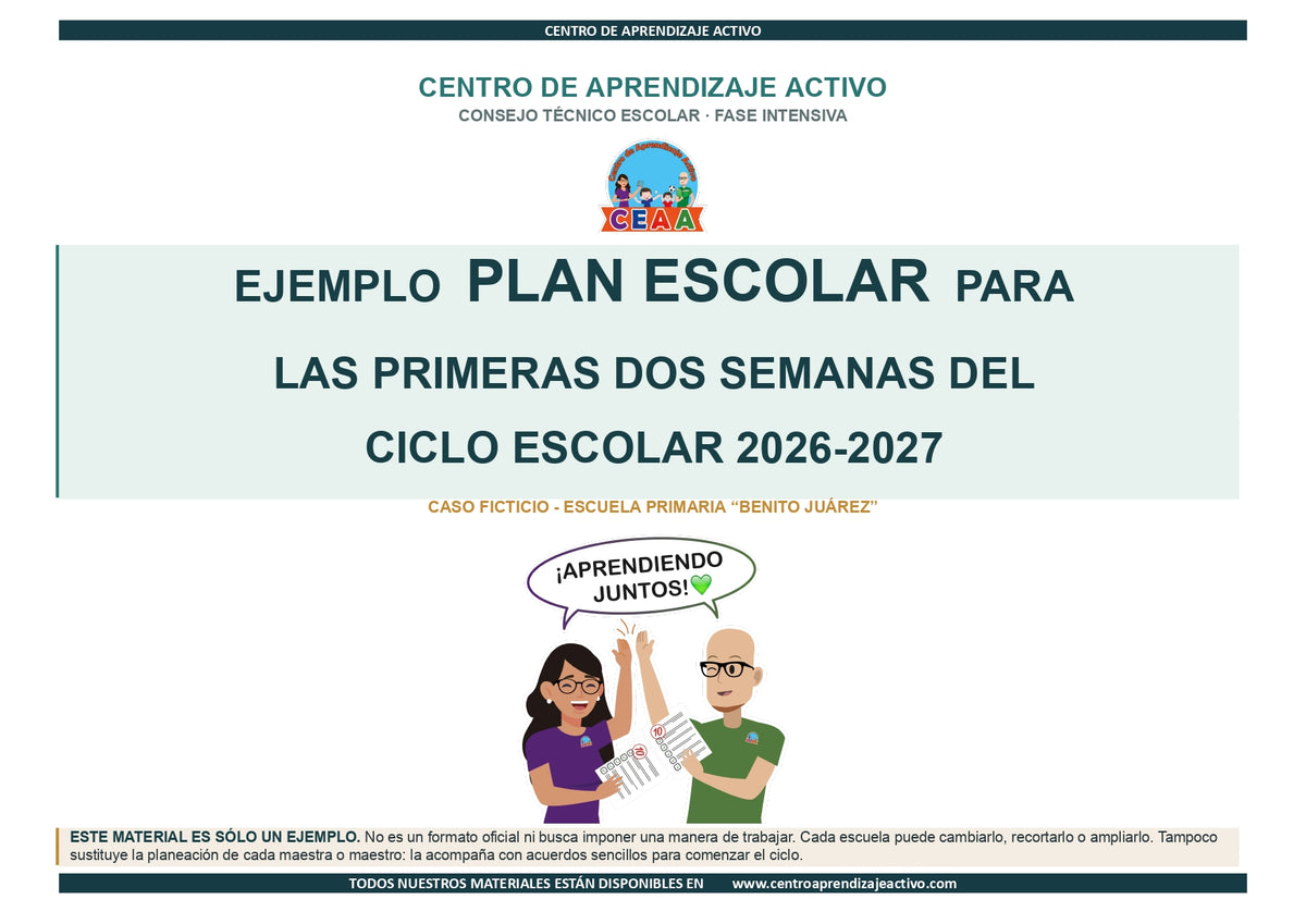 EJEMPLO Plan Escolar Primeras dos Semanas Ciclo Escolar 2026 2027 ✏️EDITABLE en word (🎁De regalo en la Membresía Anual y en el Paquete Completo 1° Sesón CTE)