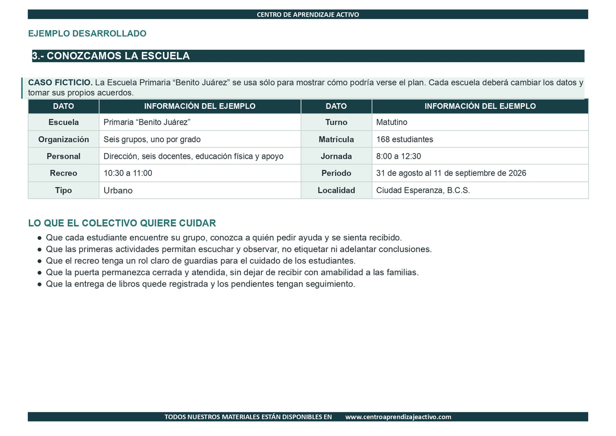 EJEMPLO Plan Escolar Primeras dos Semanas Ciclo Escolar 2026 2027 ✏️EDITABLE en word (🎁De regalo en la Membresía Anual y en el Paquete Completo 1° Sesón CTE)