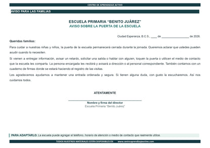 EJEMPLO Plan Escolar Primeras dos Semanas Ciclo Escolar 2026 2027 ✏️EDITABLE en word (🎁De regalo en la Membresía Anual y en el Paquete Completo 1° Sesón CTE)
