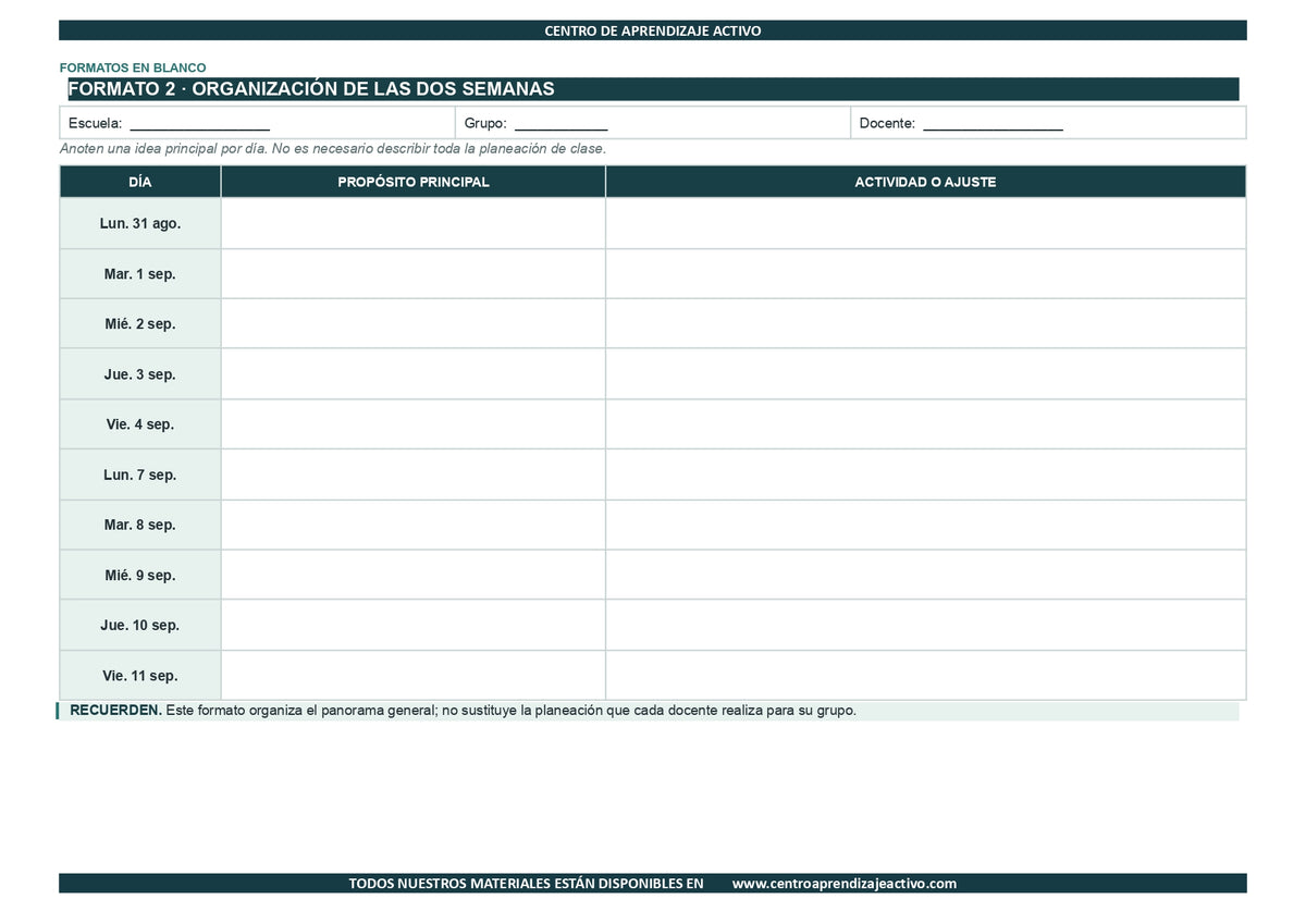 EJEMPLO Plan Escolar Primeras dos Semanas Ciclo Escolar 2026 2027 ✏️EDITABLE en word (🎁De regalo en la Membresía Anual y en el Paquete Completo 1° Sesón CTE)