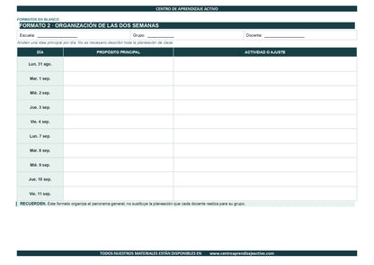 EJEMPLO Plan Escolar Primeras dos Semanas Ciclo Escolar 2026 2027 ✏️EDITABLE en word (🎁De regalo en la Membresía Anual y en el Paquete Completo 1° Sesón CTE)