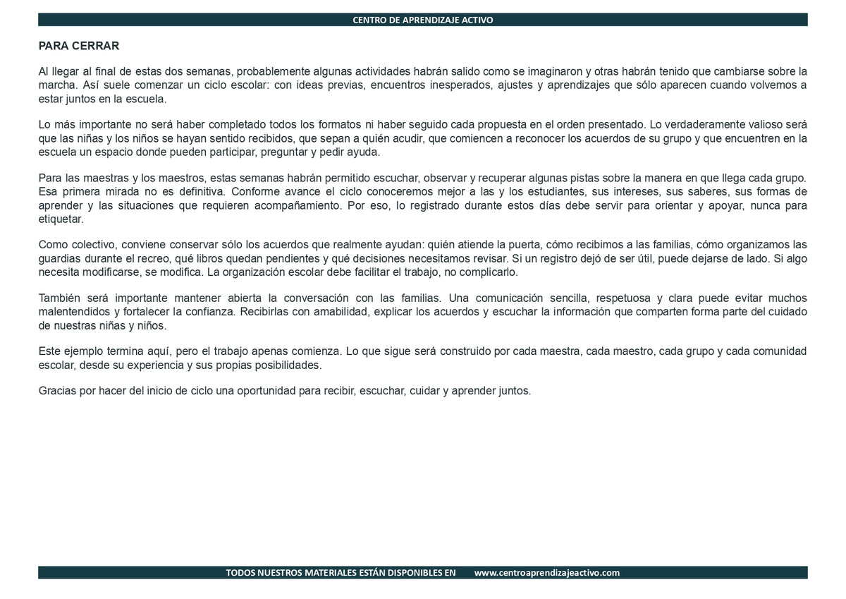 EJEMPLO Plan Escolar Primeras dos Semanas Ciclo Escolar 2026 2027 ✏️EDITABLE en word (🎁De regalo en la Membresía Anual y en el Paquete Completo 1° Sesón CTE)