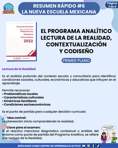Resumen Rápido #6: EL PROGRAMA ANALÍTICO LECTURA DE LA REALIDAD, CONTEXTUALIZACIÓN Y CODISEÑO
