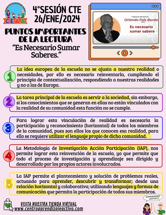 PUNTOS IMPORTANTES DE LA LECTURA: "ES NECESARIO SUMAR SABERES"