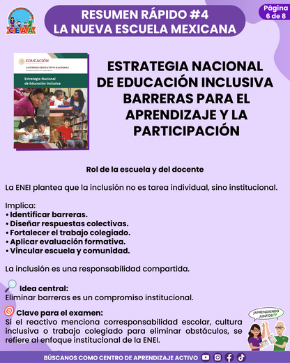 Resumen Rápido #4: ESTRATEGIA NACIONAL DE EDUCACIÓN INCLUSIVA - BARRERAS PARA EL APRENDIZAJE Y LA PARTICIPACIÓN