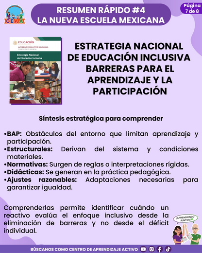 Resumen Rápido #4: ESTRATEGIA NACIONAL DE EDUCACIÓN INCLUSIVA - BARRERAS PARA EL APRENDIZAJE Y LA PARTICIPACIÓN