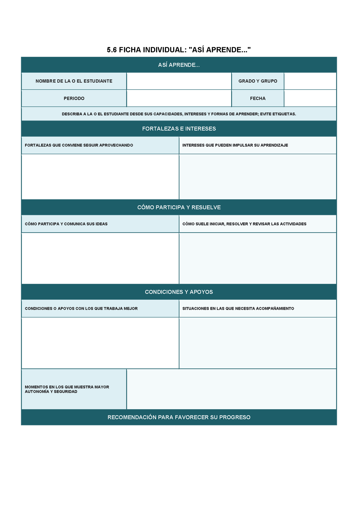 EXPEDIENTE INTEGRAL PARA LA EVALUACIÓN FORMATIVA Y ACOMPAÑAMIENTO DE LOS ESTUDIANTES Editable en Word