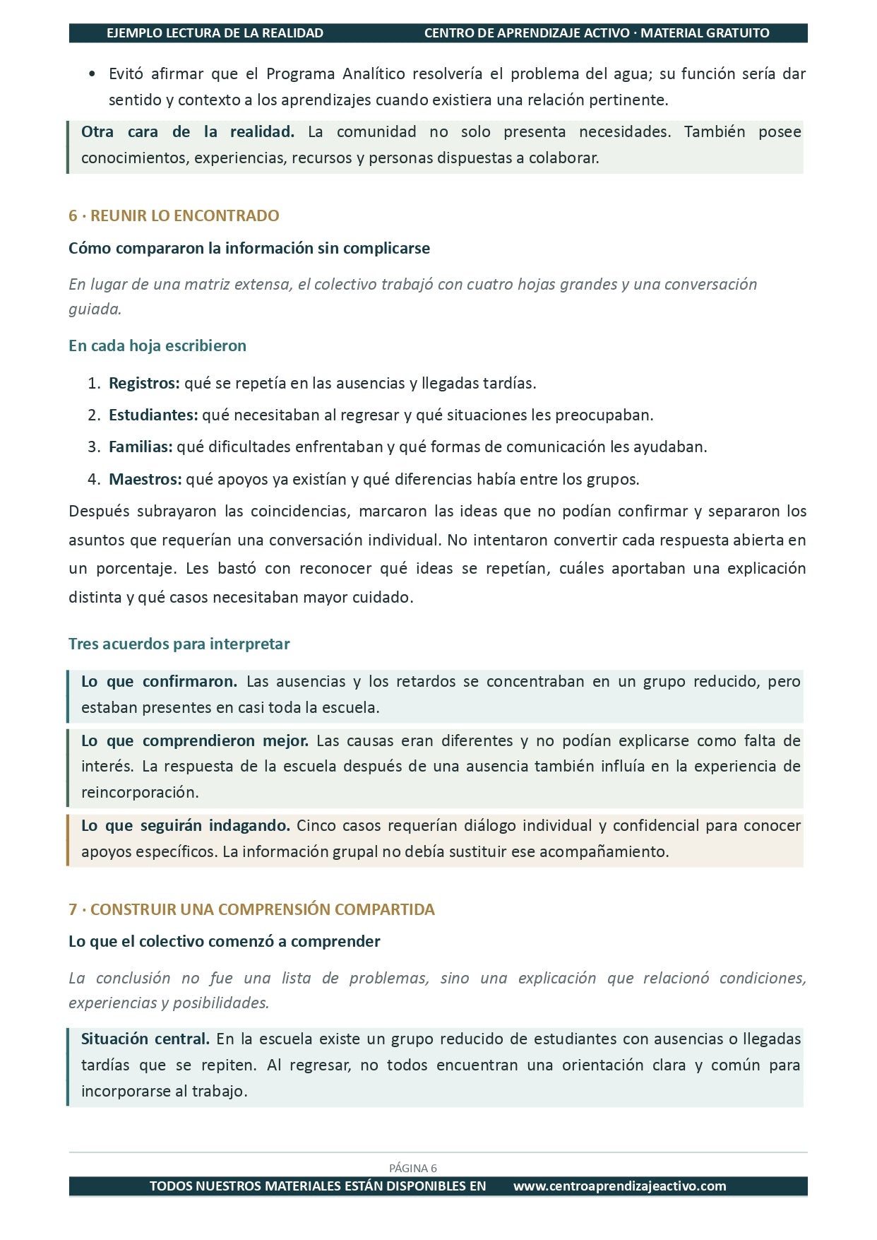 Ejemplo LECTURA DE LA REALIDAD con Formatos en pdf