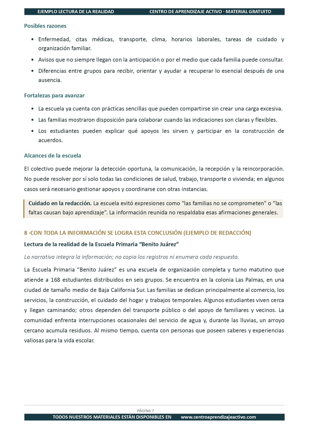 Ejemplo LECTURA DE LA REALIDAD con Formatos en pdf