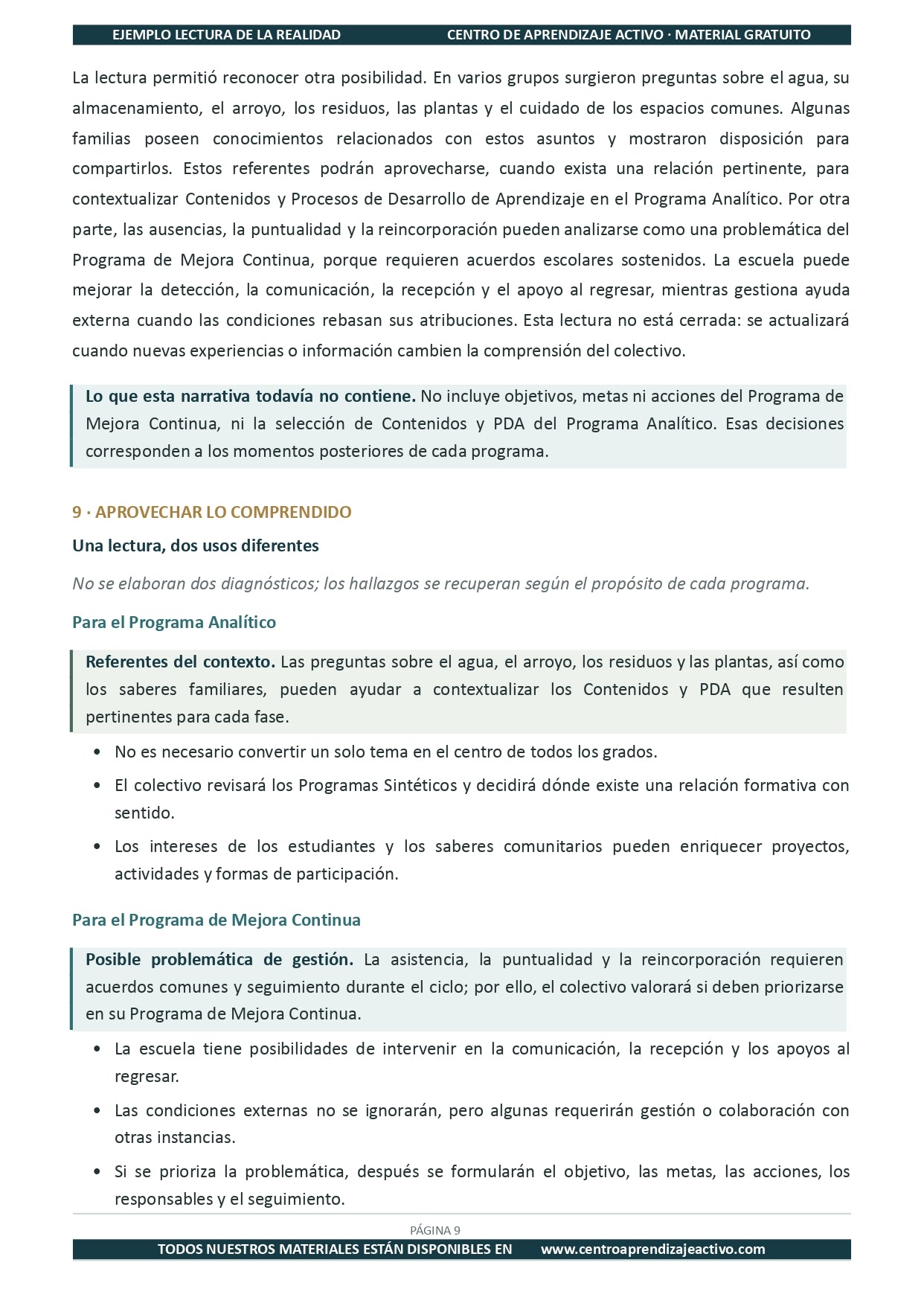 Ejemplo LECTURA DE LA REALIDAD con Formatos en pdf