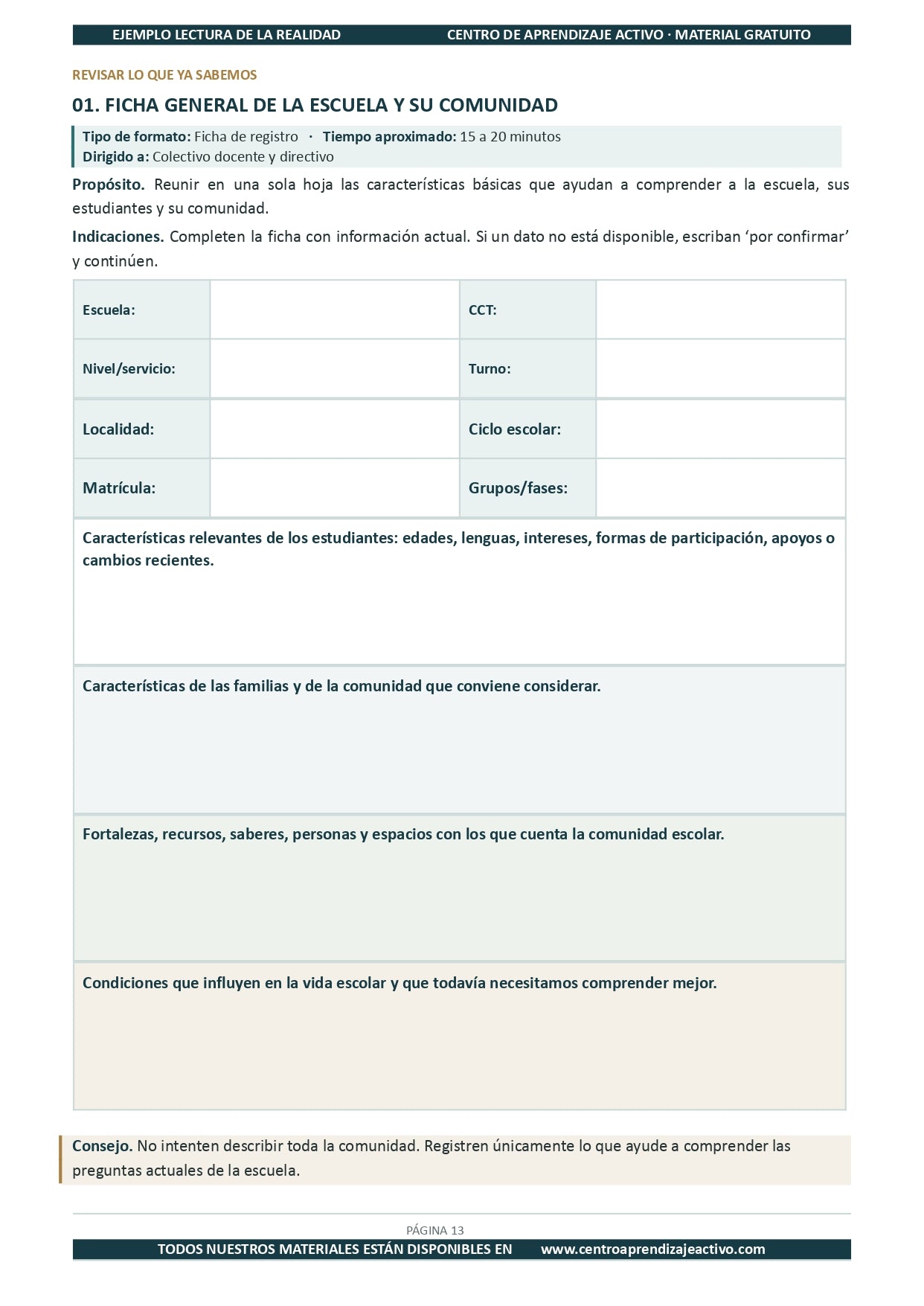 Ejemplo LECTURA DE LA REALIDAD con Formatos en pdf