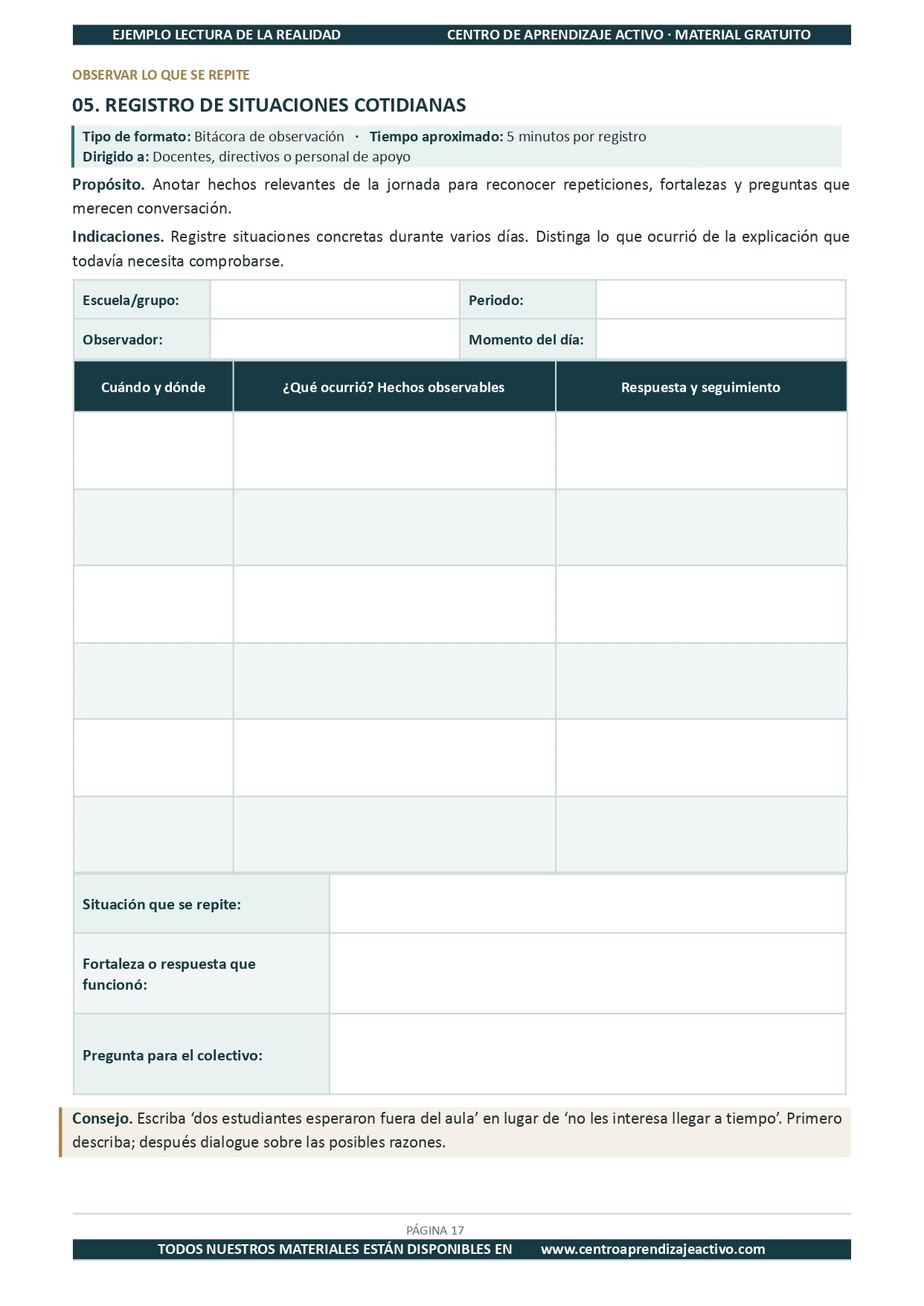 Ejemplo LECTURA DE LA REALIDAD con Formatos en pdf