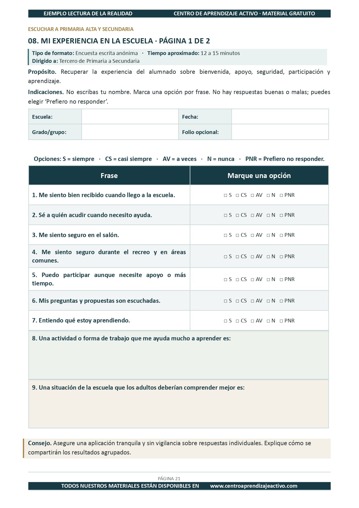 Ejemplo LECTURA DE LA REALIDAD con Formatos en pdf