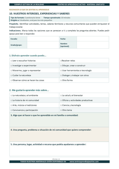 Ejemplo LECTURA DE LA REALIDAD con Formatos en pdf