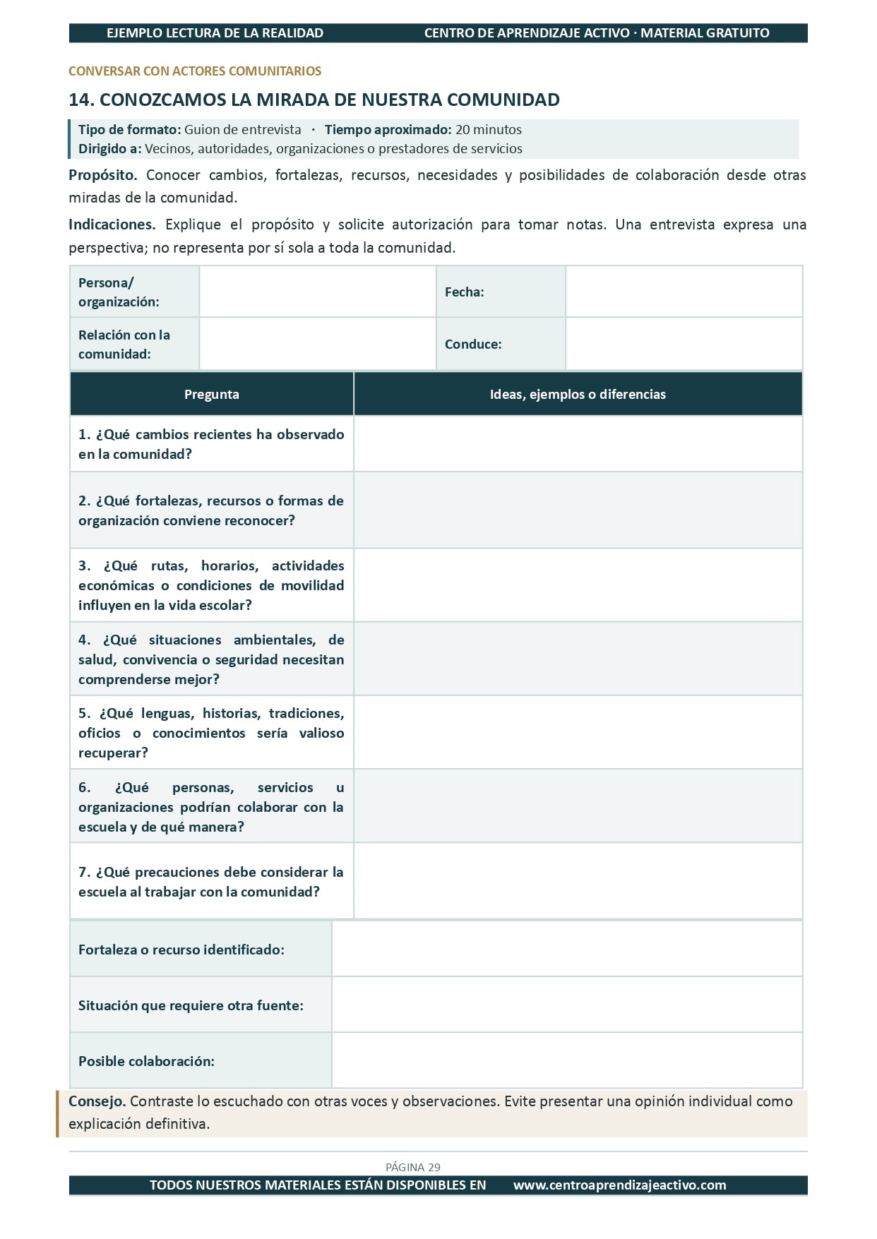 Ejemplo LECTURA DE LA REALIDAD con Formatos en pdf