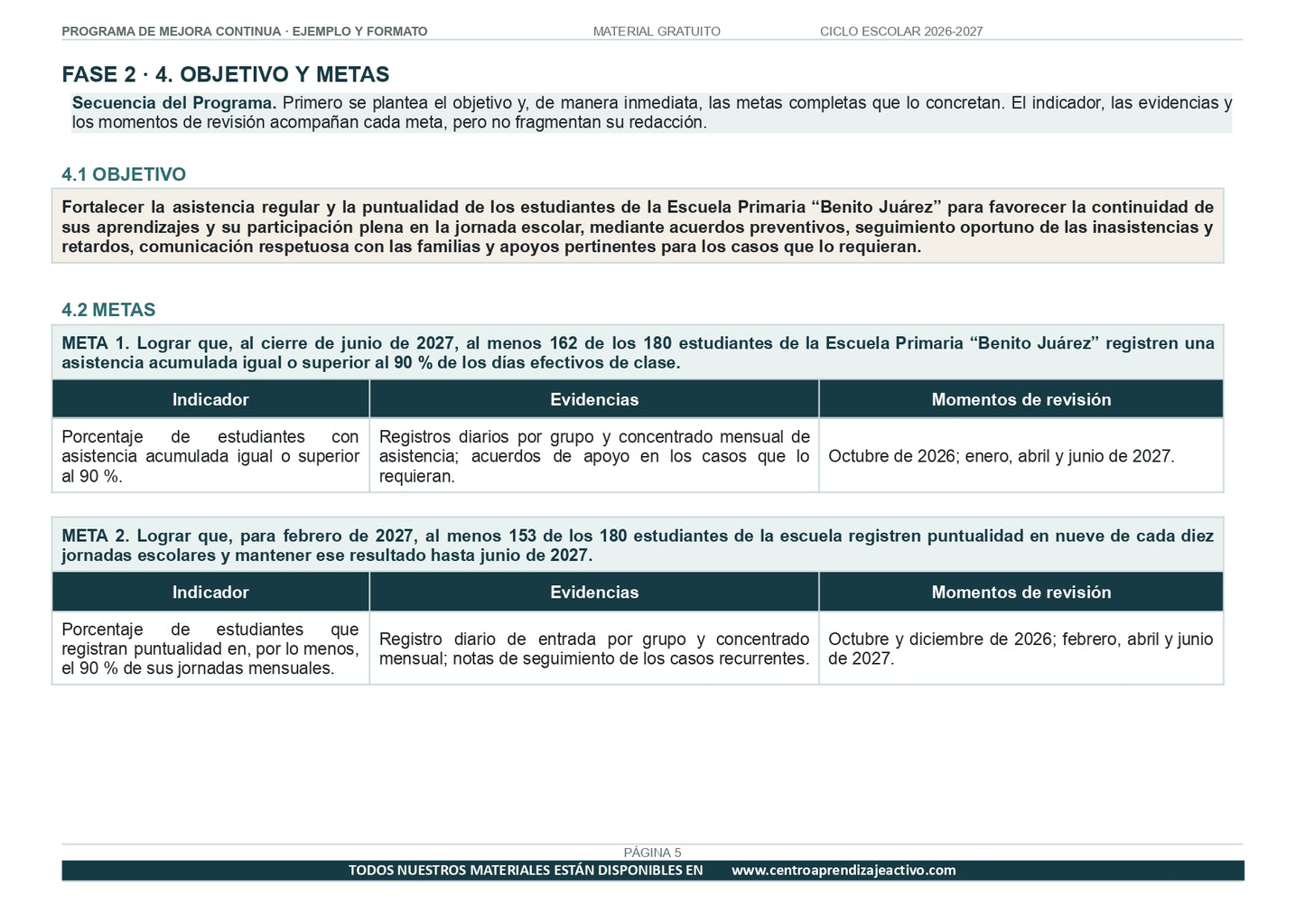 Ejemplo PROGRAMA DE MEJORA CONTINUA con FORMATOS en PDF