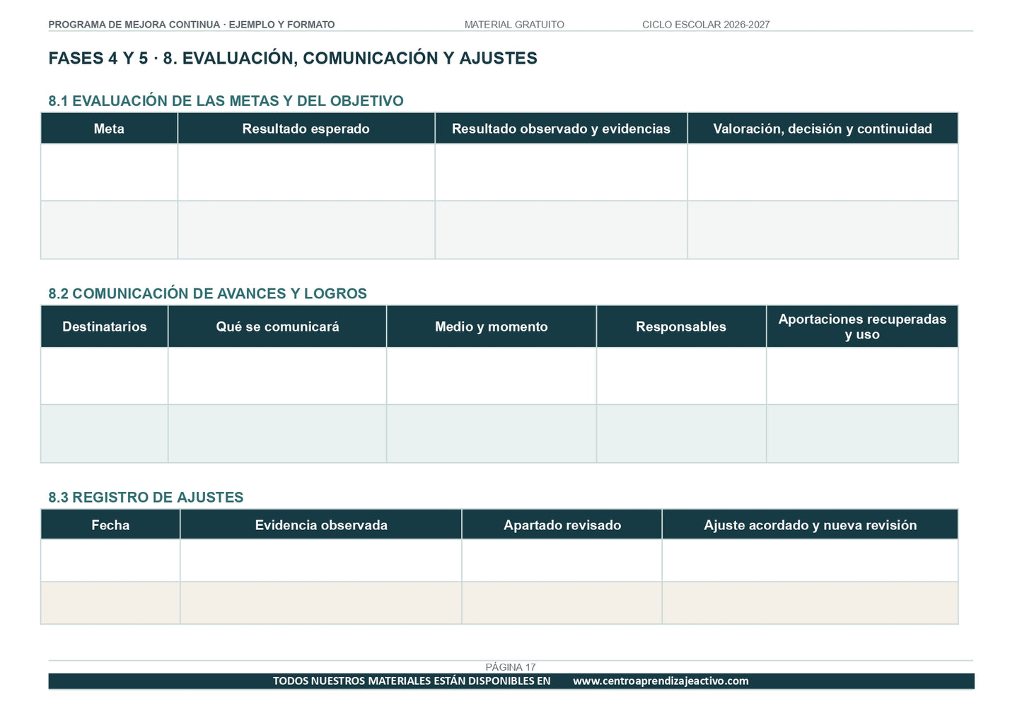 Ejemplo PROGRAMA DE MEJORA CONTINUA con FORMATOS en PDF