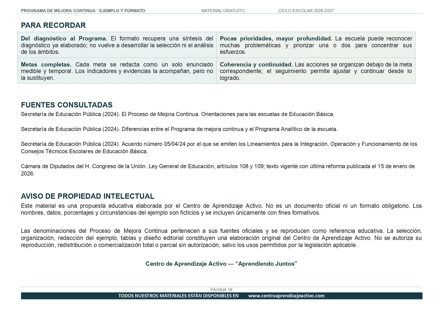 Ejemplo PROGRAMA DE MEJORA CONTINUA con FORMATOS en PDF