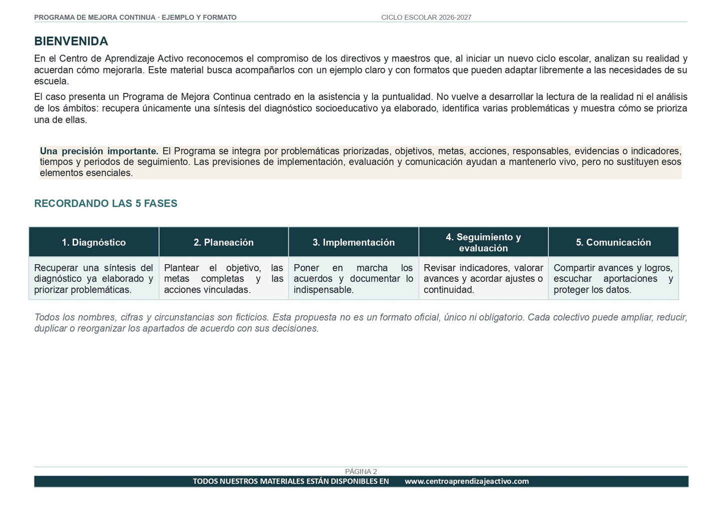 Ejemplo PROGRAMA DE MEJORA CONTINUA con FORMATOS Editable en word (🎁De regalo en el Paquete del Tema 3 y 4)