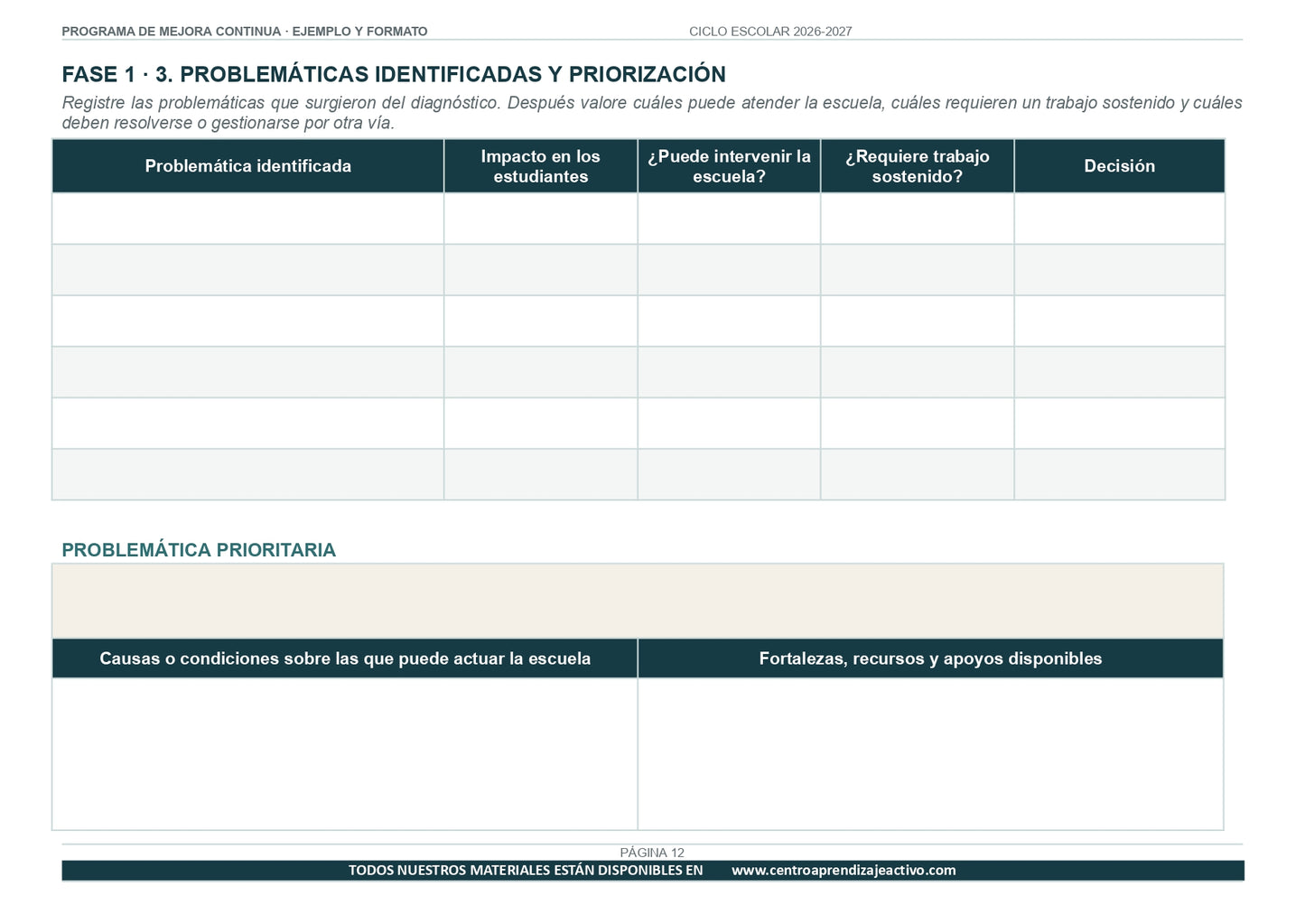 Ejemplo PROGRAMA DE MEJORA CONTINUA con FORMATOS Editable en word (🎁De regalo en el Paquete del Tema 3 y 4)