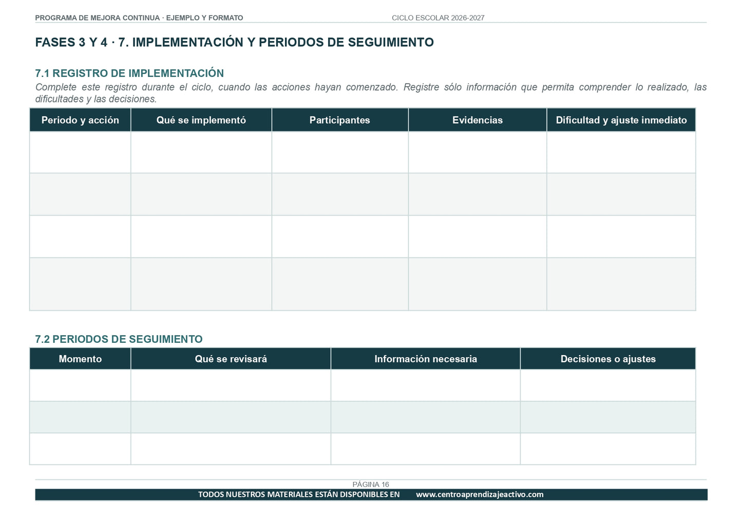 Ejemplo PROGRAMA DE MEJORA CONTINUA con FORMATOS Editable en word (🎁De regalo en el Paquete del Tema 3 y 4)