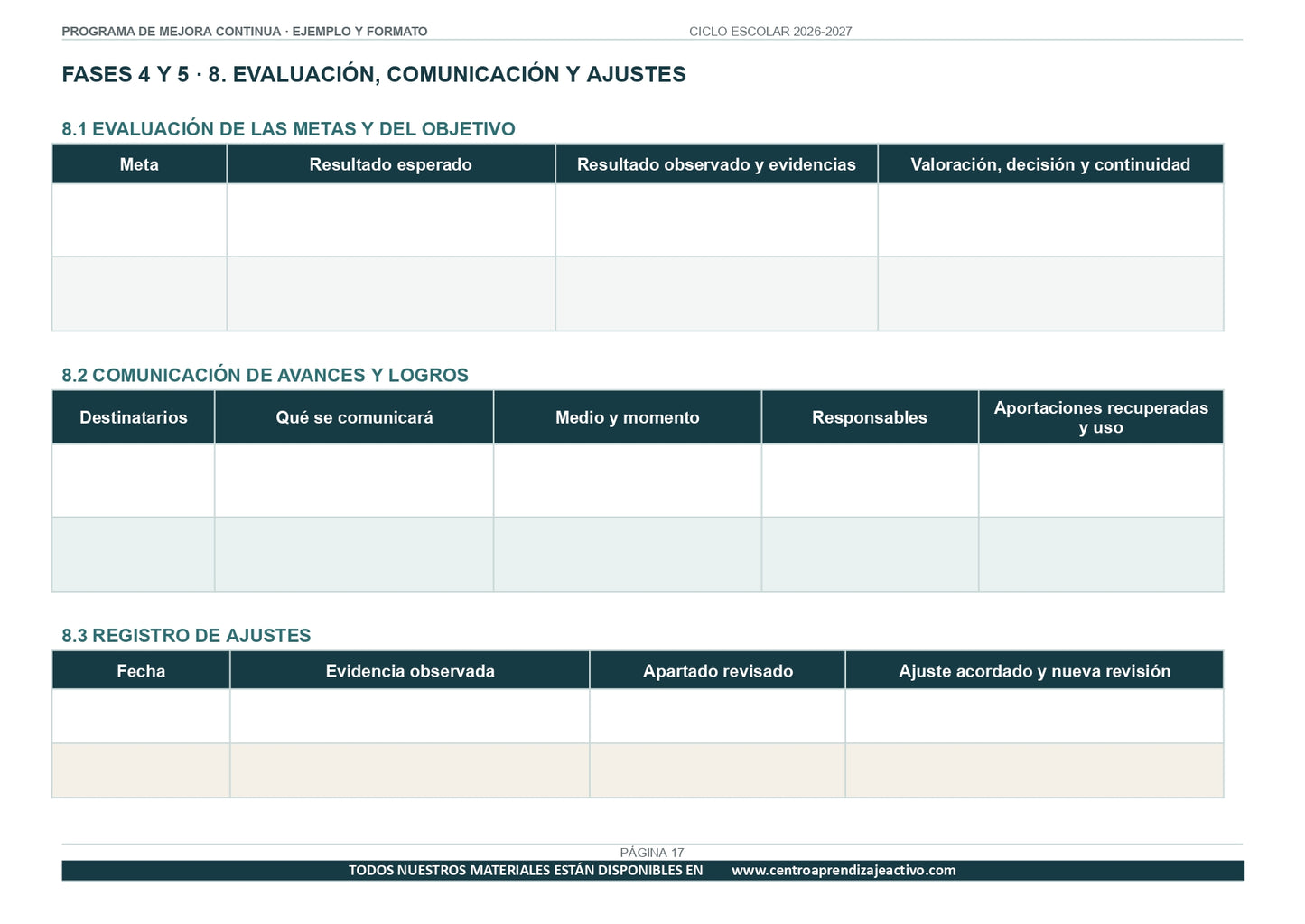 Ejemplo PROGRAMA DE MEJORA CONTINUA con FORMATOS Editable en word (🎁De regalo en el Paquete del Tema 3 y 4)