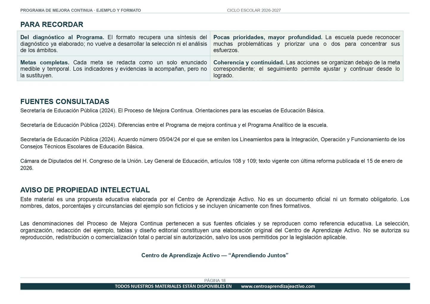 Ejemplo PROGRAMA DE MEJORA CONTINUA con FORMATOS Editable en word (🎁De regalo en el Paquete del Tema 3 y 4)