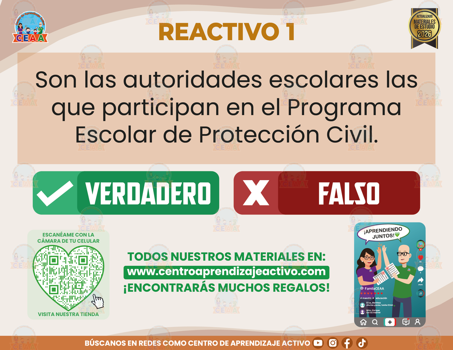 Cuadernillo de Estudio - El Programa Escolar de Protección Civil - Verdadero o Falso en PDF