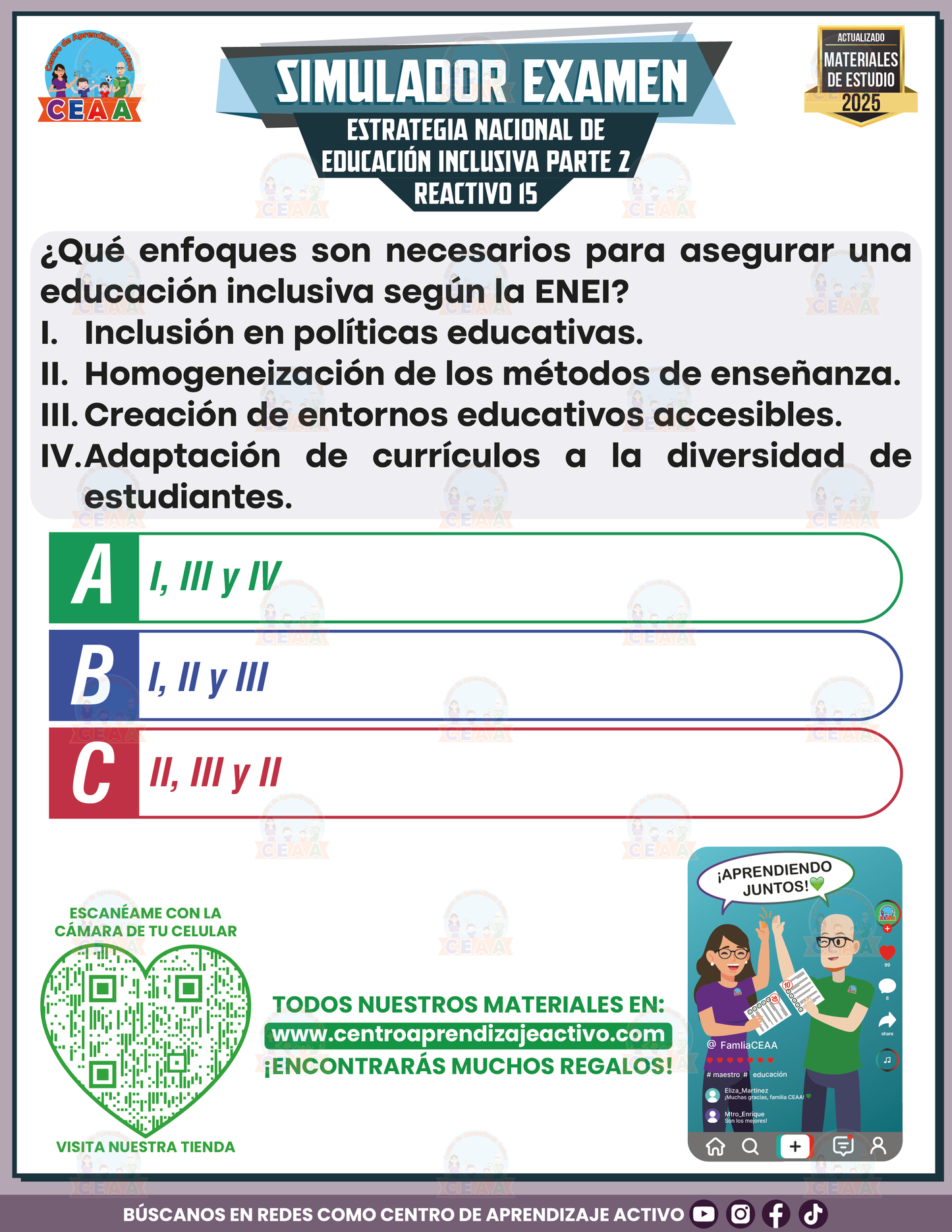 Simulador de examen Estrategia Nacional de Educación Inclusiva Parte 2 en PDF