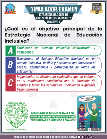 Simulador de examen Estrategia Nacional de Educación Inclusiva Parte 2 en PDF