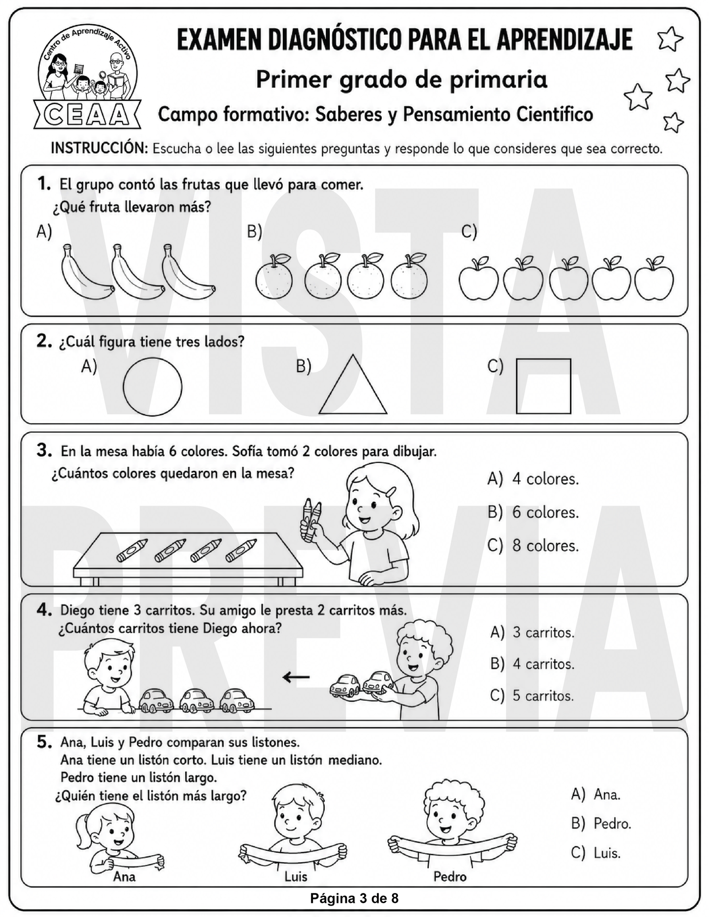 Examen Diagnóstico 1° Grado de Primaria en PDF
