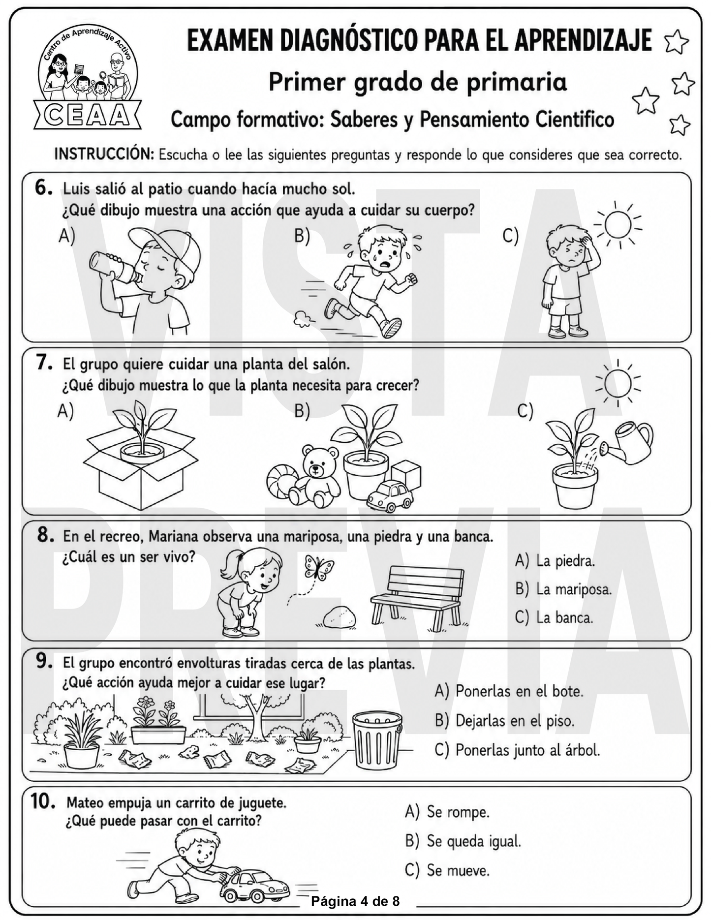 Examen Diagnóstico 1° Grado de Primaria en PDF