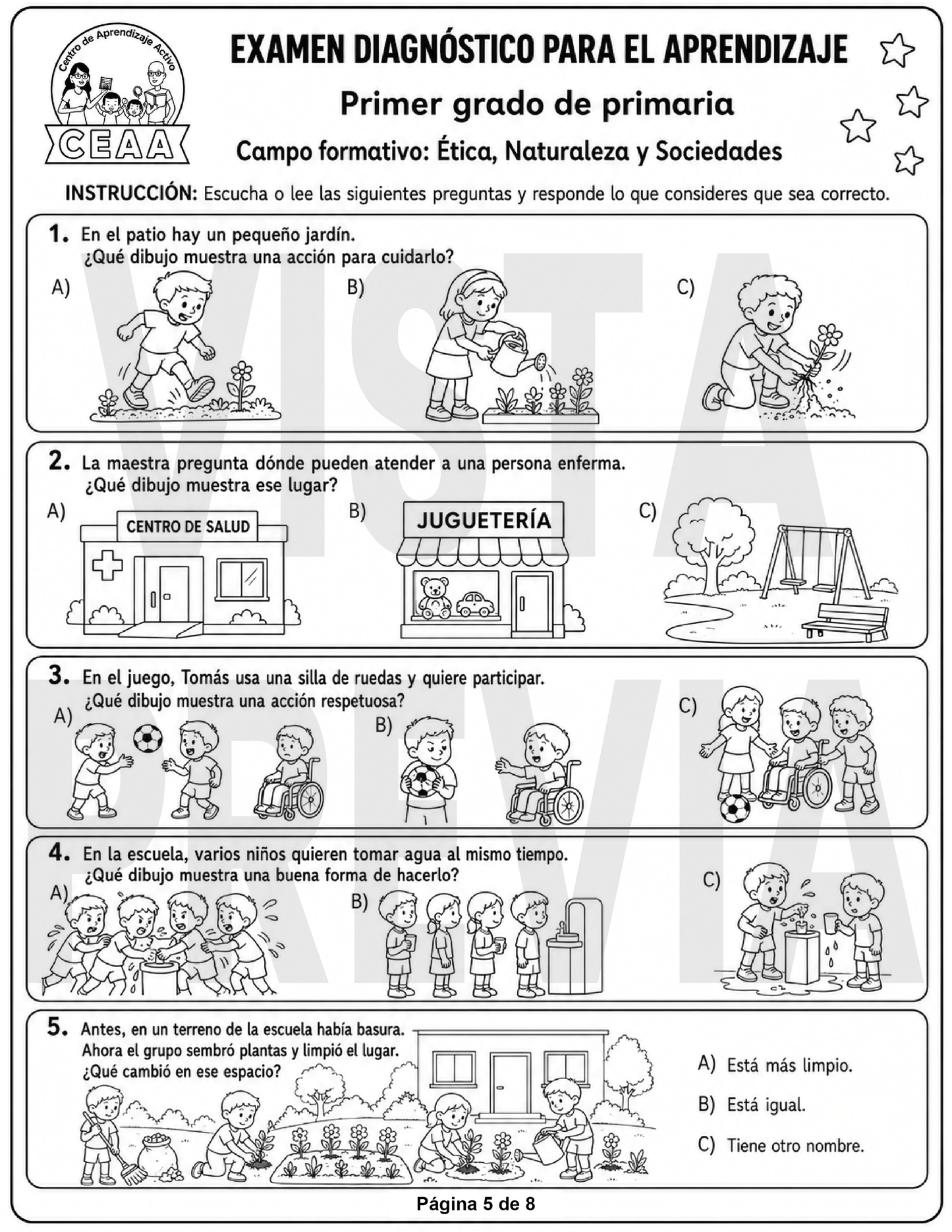 Examen Diagnóstico 1° Grado de Primaria en PDF