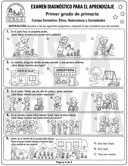 Examen Diagnóstico 1° Grado de Primaria en PDF