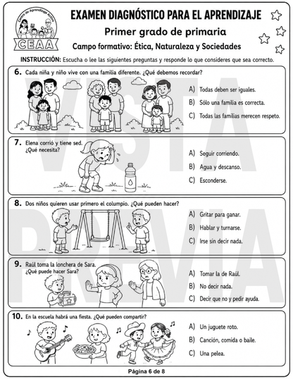 Examen Diagnóstico 1° Grado de Primaria en PDF