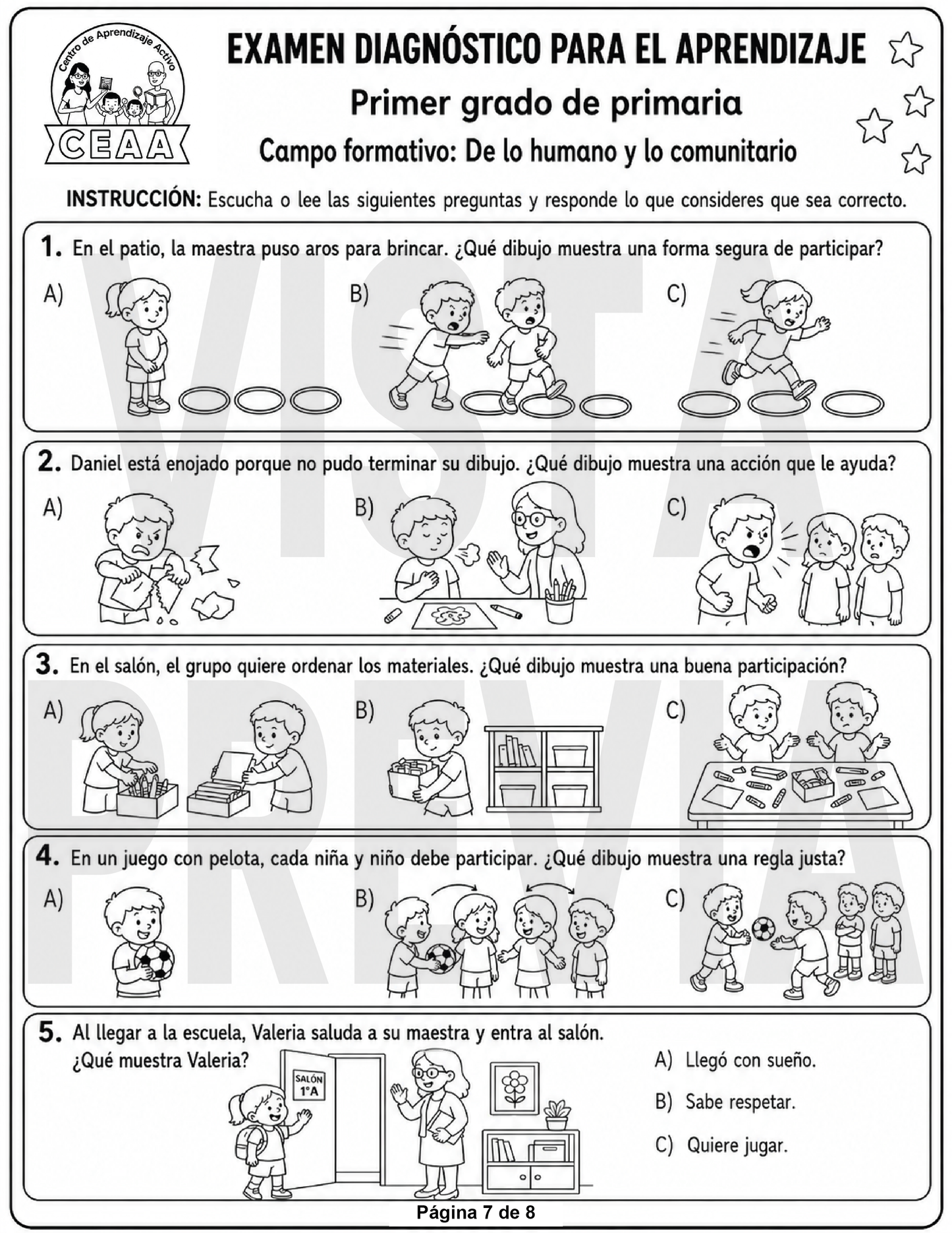 Examen Diagnóstico 1° Grado de Primaria